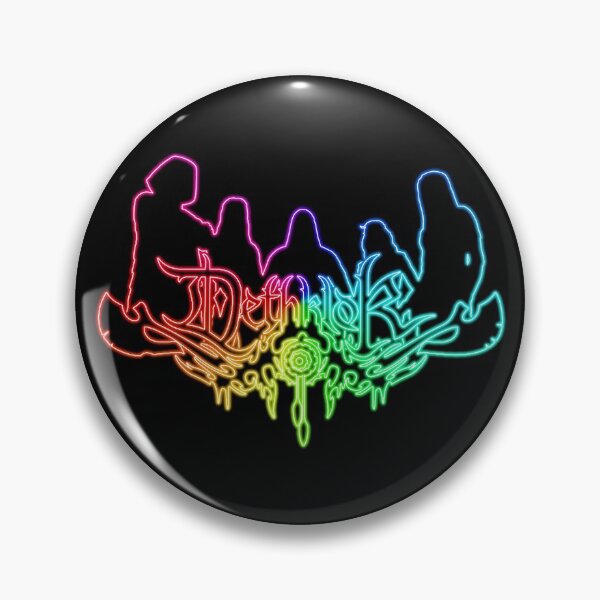 Item preview, Rainbow Neon Sign Dethklok Logo with Band Member Silhouette on Black designed and sold by gkillerb.