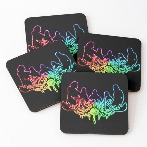 Item preview, Rainbow Neon Sign Dethklok Logo with Band Member Silhouette on Black designed and sold by gkillerb.