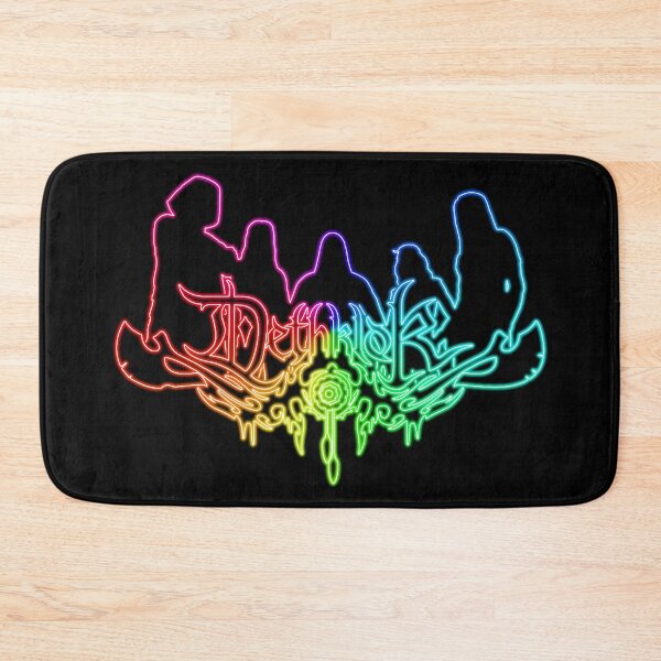 Item preview, Rainbow Neon Sign Dethklok Logo with Band Member Silhouette on Black designed and sold by gkillerb.