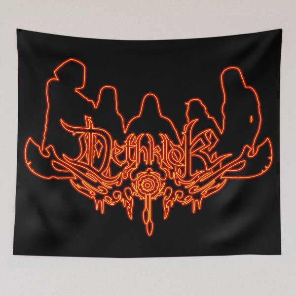 Item preview, Burning Flames Neon Sign Dethklok Logo with Band Member Silhouette on Black designed and sold by gkillerb.
