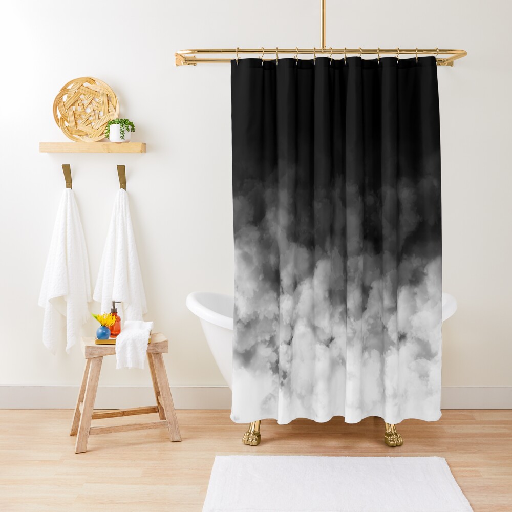 Ombre White and Black Minimal Shower Curtain