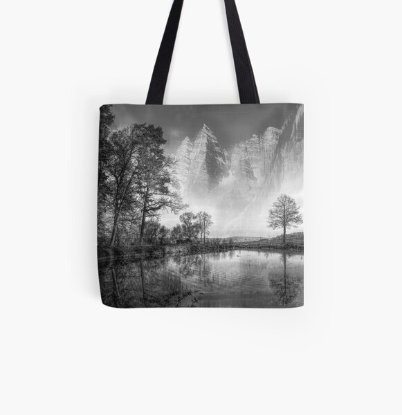 Mountain Lake BW All Over Print Tote Bag