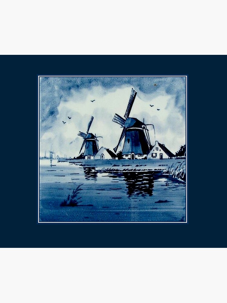 " DUTCH BLUE DELFT : Vintage Windmills Print" Tapestry for Sale by