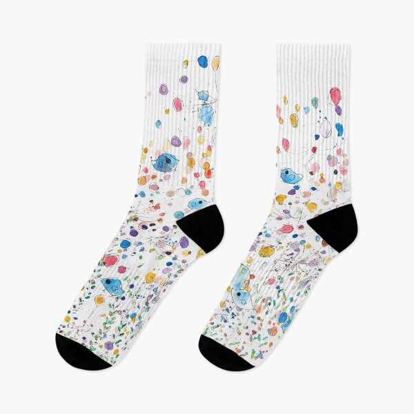 Item preview, hand painted abstract colorful wildflowers and birds watercolor designed and sold by ColorandColor.