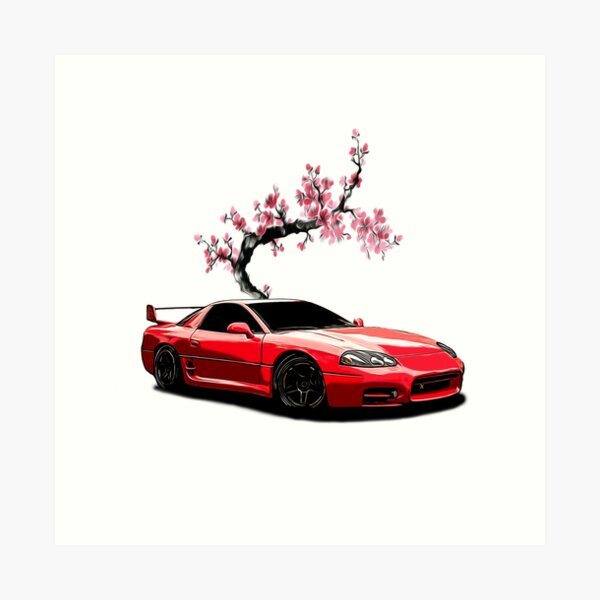 Vermillion Red Modified 3000GT VR4 With Cherry Blossom Tree Art Print
