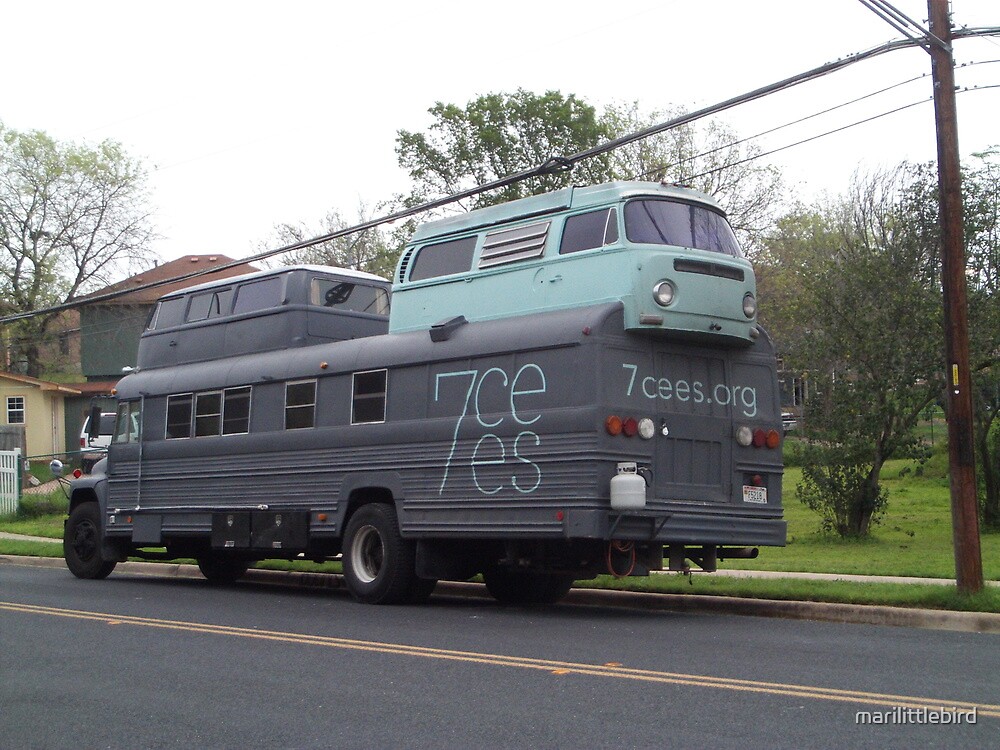 "Double Decker Bus....AUSTIN,TX style" by marilittlebird Redbubble