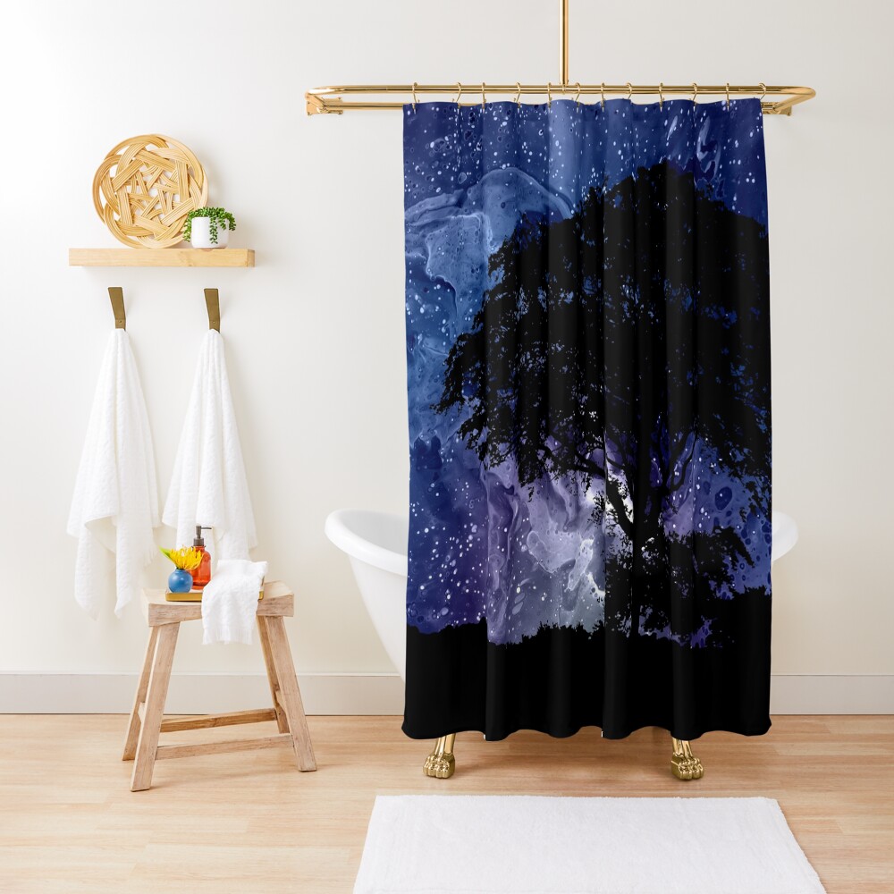 Nightfall: Twilight scenery, trees, sky, stars Shower Curtain