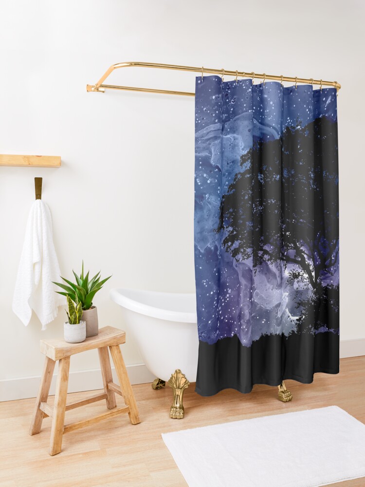 Alternate view of Nightfall: Twilight scenery, trees, sky, stars Shower Curtain