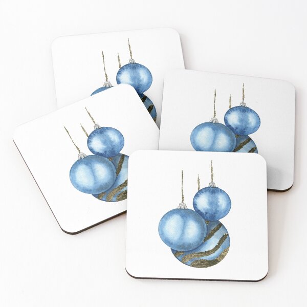 Item preview, Watercolor Christmas balls in blue and gold designed and sold by NataBold.