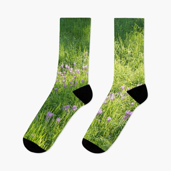 Item preview, Meadow Abundance - Delicate Crocuses and Grass Blades in the Sunshine designed and sold by Georgia Mizuleva.