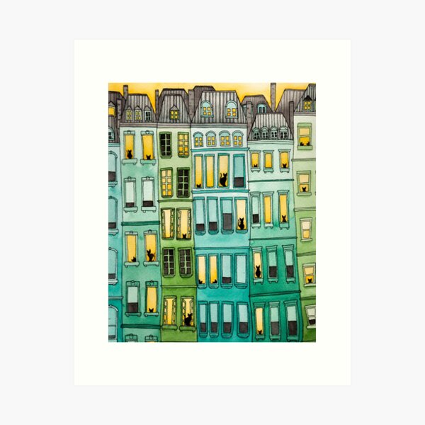 Item preview, Gatos en casas verdes designed and sold by KilkennyCat Art.