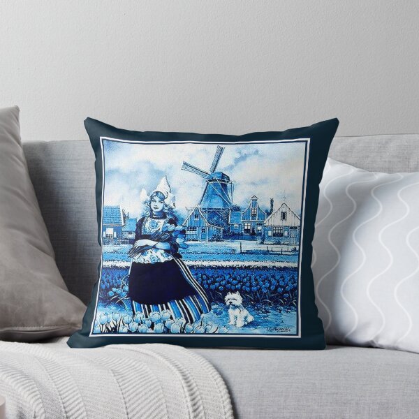 Item preview, DUTCH BLUE DELFT : Vintage Windmill, Young Girl, Dog and tulips Print designed and sold by posterbobs.