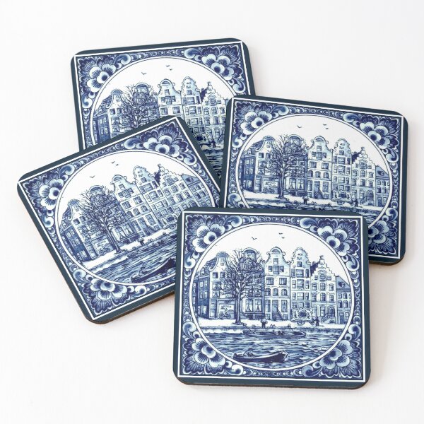 Item preview,  DUTCH BLUE DELFT : Vintage Boats in Canal Amsterdam Print designed and sold by posterbobs.