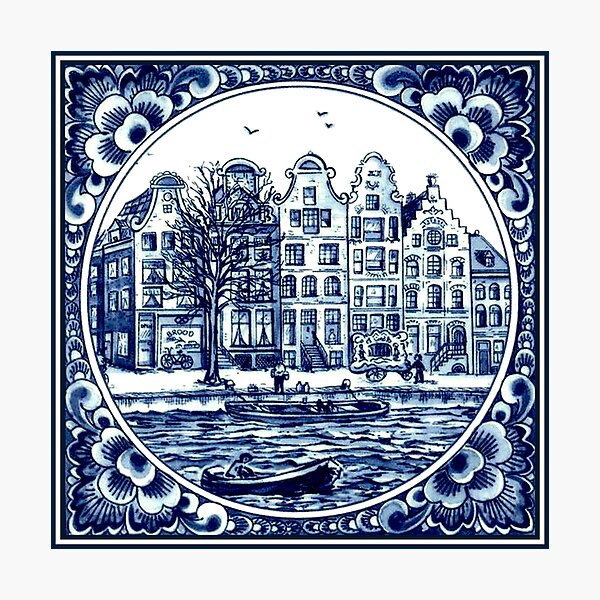 Item preview,  DUTCH BLUE DELFT : Vintage Boats in Canal Amsterdam Print designed and sold by posterbobs.