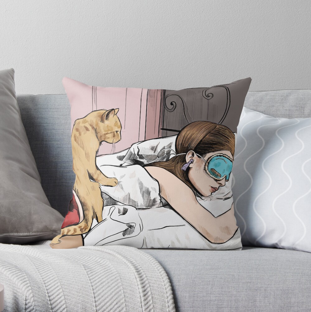 Holly Golightly & the cat with no name - Audrey Hepburn in Breakfast at Tiffany's Throw Pillow
