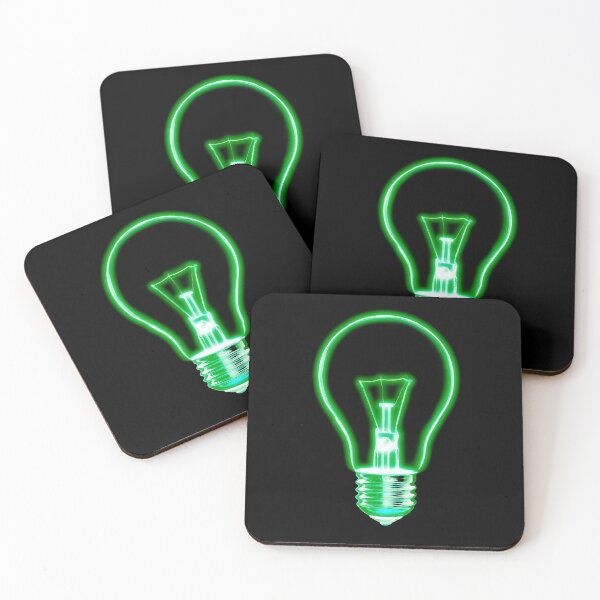 Item preview, Outline of glowing green Light bulb, on black background designed and sold by Phillip Thornton.