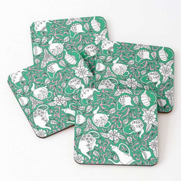 Item preview, Tea Time Green || Tea Pot || Tea Cup || Tea Party designed and sold by Hilary Leslie.
