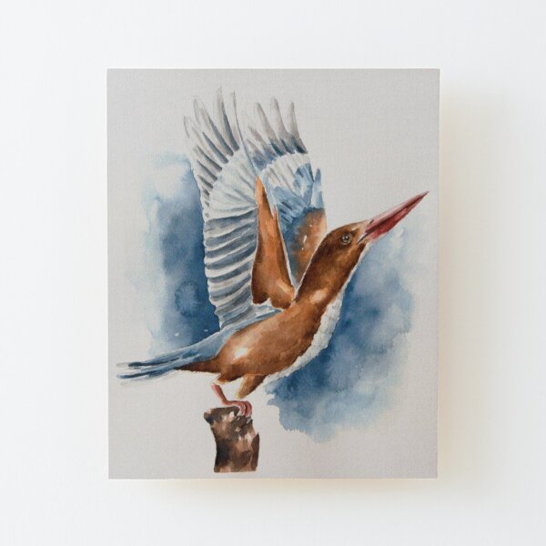 Watercolor King Fisher , Watercolour Bird Original Painting, Poster Wood Mounted Print