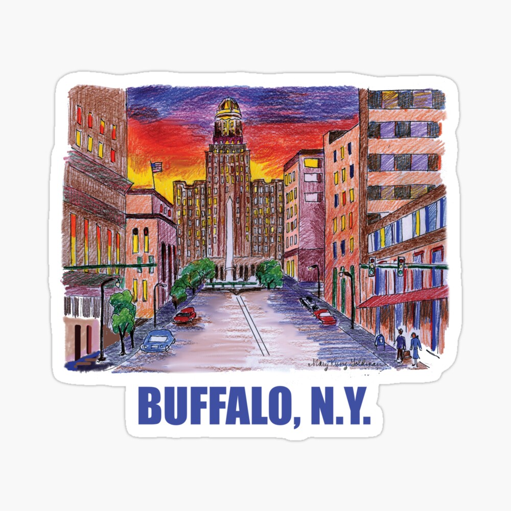 Buffalo NY City Hall Downtown Whimsical Original Colorful Art Hand