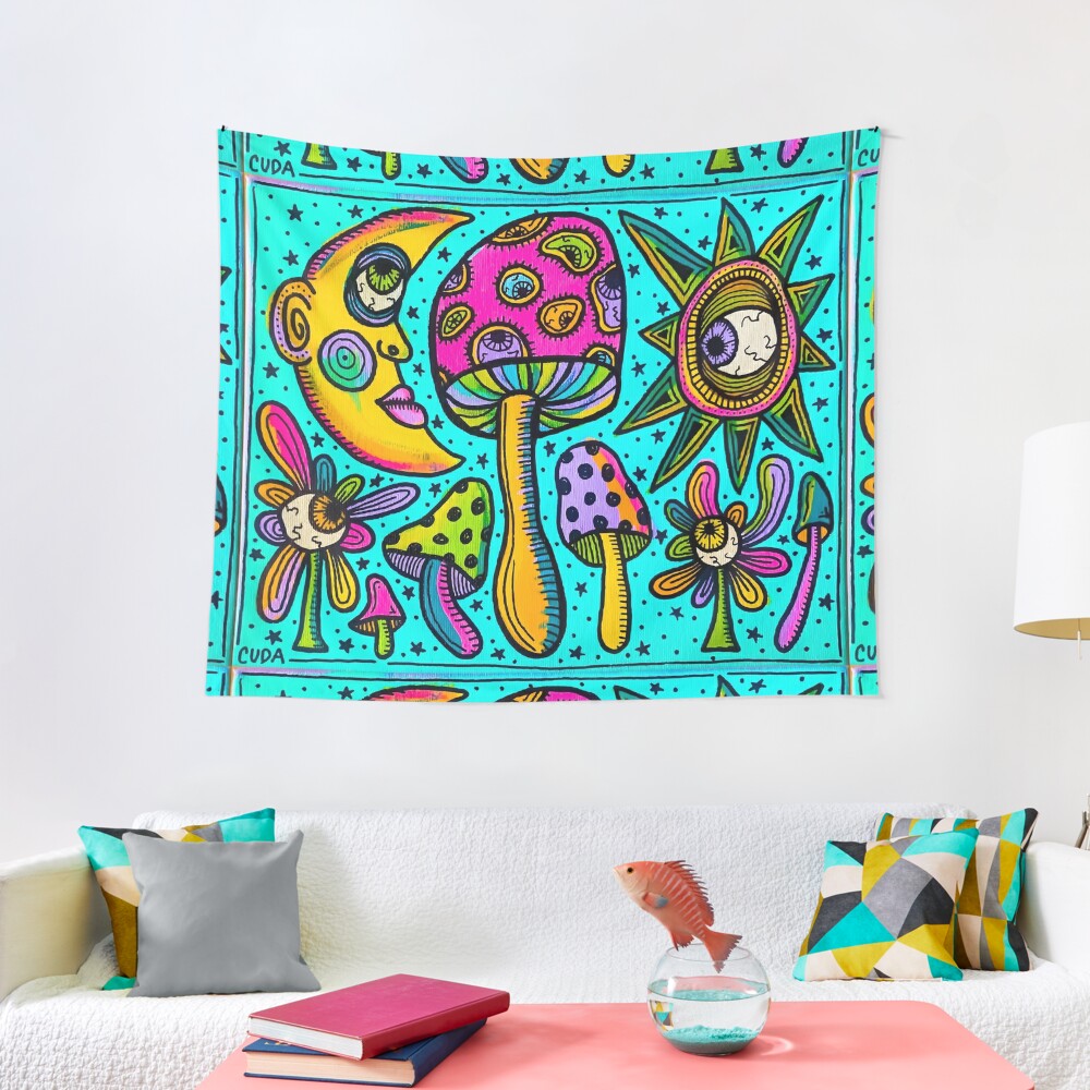 Discover Sun, Moon, and Mushroom Eyes  Tapestry