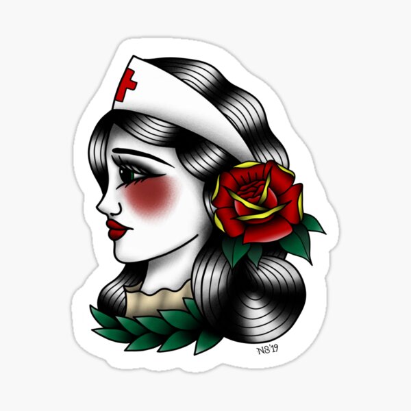 Nurse Traditional Tattoo Girl Sticker