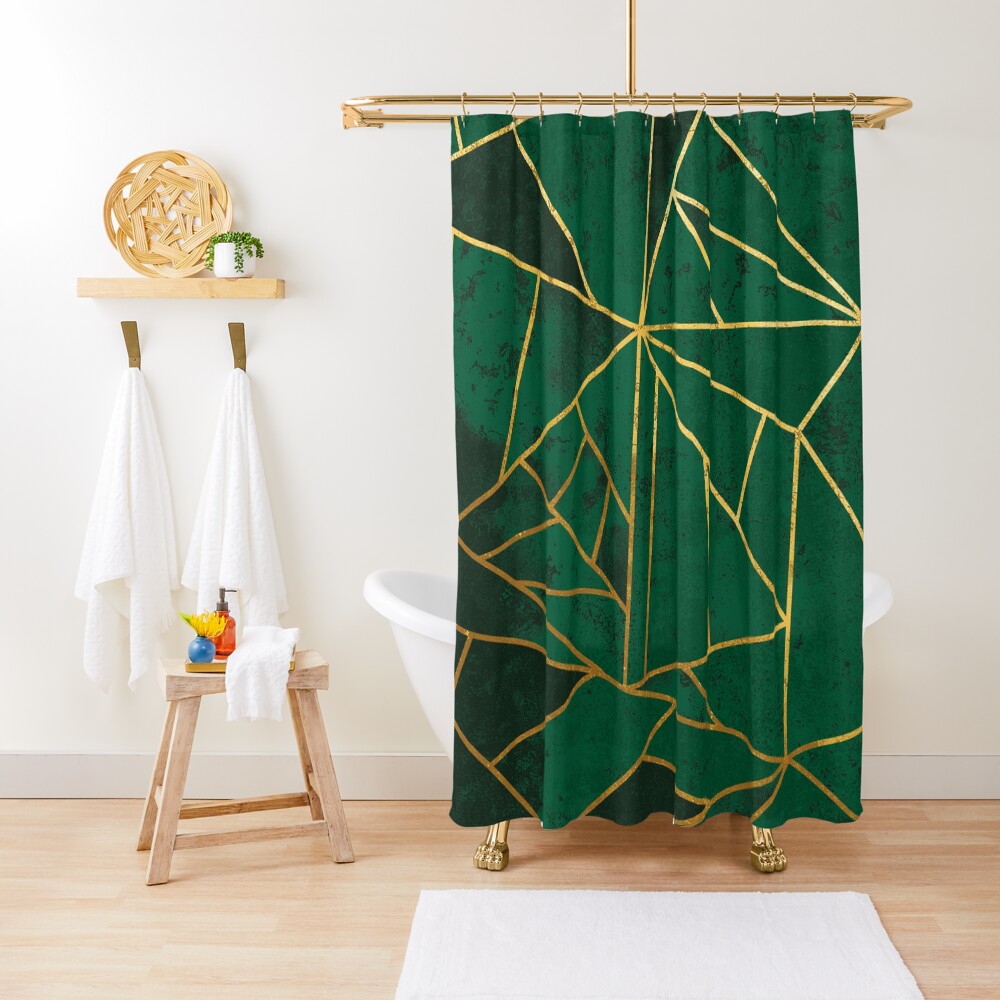 "Modern Emerald Green Abstract Geometric Design" Shower Curtain by