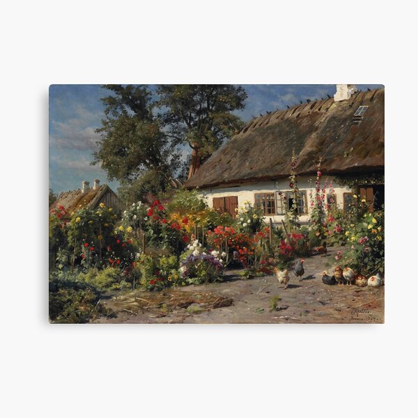 Cottage Garden with Chickens Canvas Print