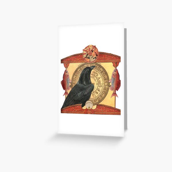 Crow with Goldfish Greeting Card