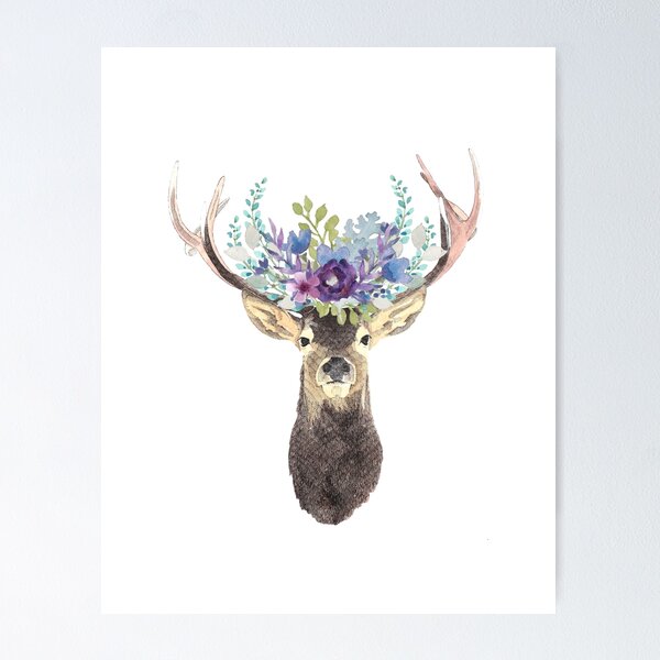 Indigo Safari Cute Baby Deer With Floral Crown III On Canvas Print