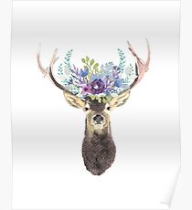 Deer with flower crown Poster