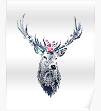 Pointillism (dotty) Deer with flower crown Poster
