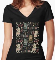 Cat Folk Women's Fitted V-Neck T-Shirt