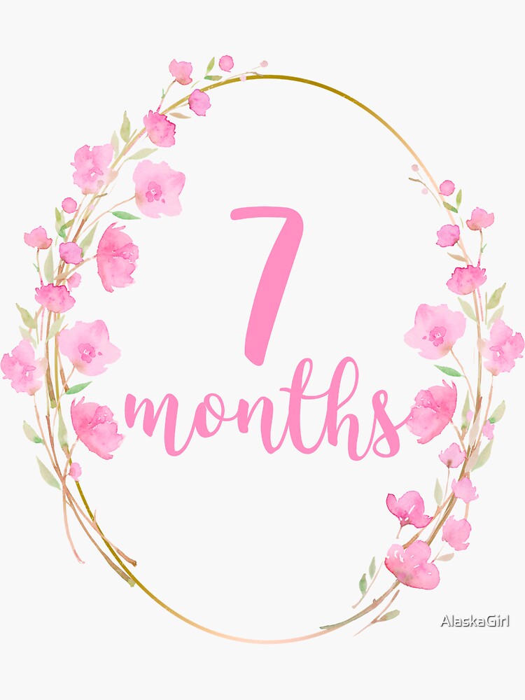 "7 Month Photo Prop Watercolor Flower Baby Girl Milestone" Sticker
