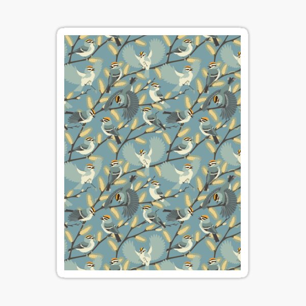 Golden-crowned Kinglets in a Pussy Willow (Dawn) Sticker