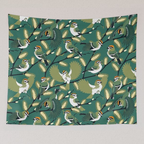 Item preview, Golden-crowned Kinglets in a Pussy Willow (Greenery) designed and sold by JadaFitch.