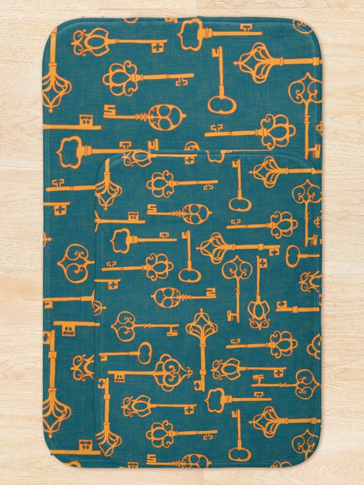 Alternate view of Antique Keys Grey Gold Bath Mat