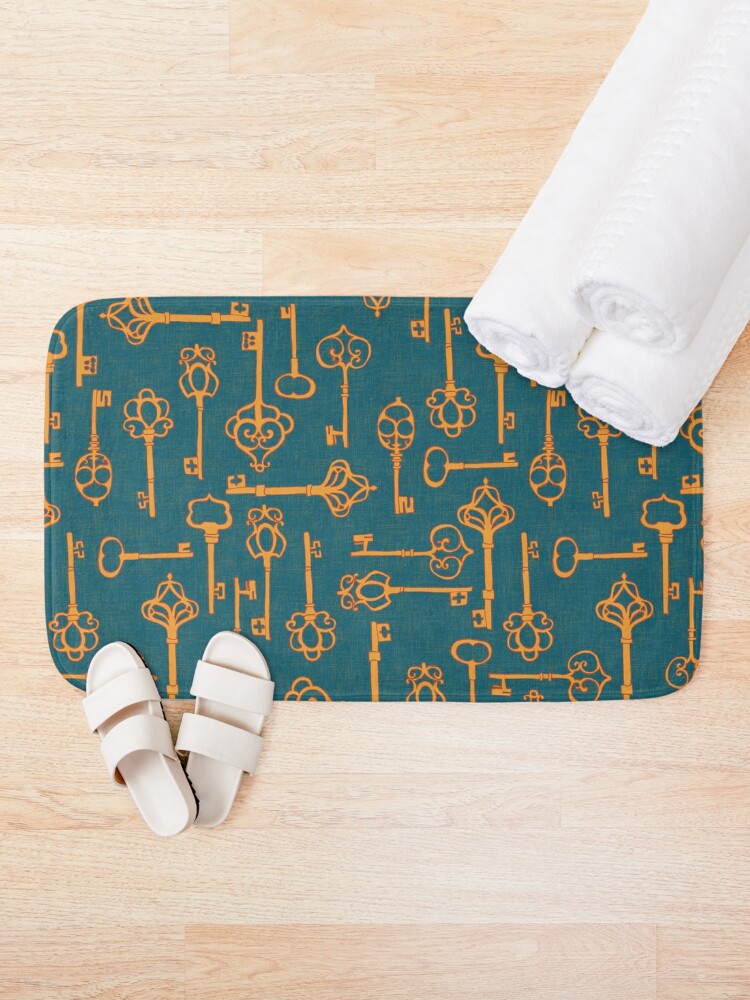 Alternate view of Antique Keys Grey Gold Bath Mat