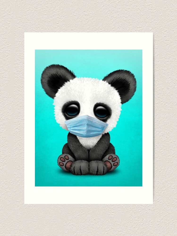 Cute Baby Panda Wearing A Blue Mask Art Print By Jeffbartels Redbubble