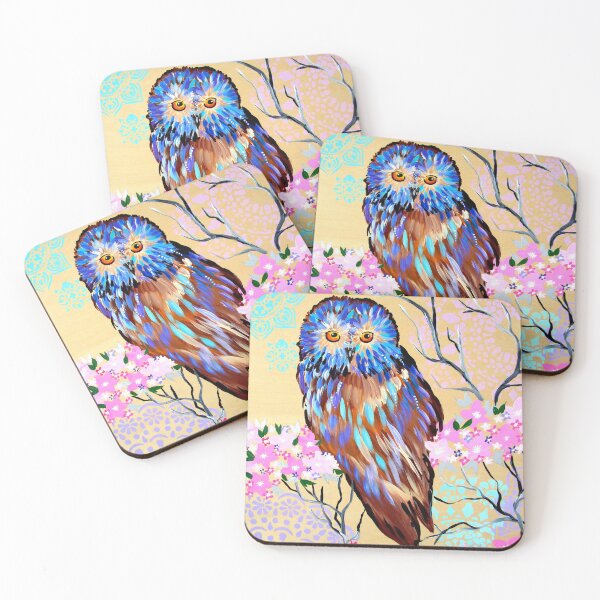 Item preview, abstract owl painting with flowers designed and sold by CateJacobs.