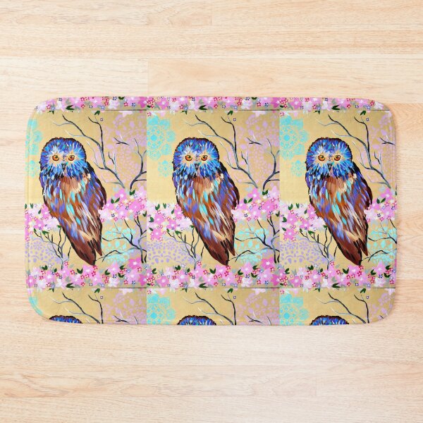 Item preview, abstract owl painting with flowers designed and sold by CateJacobs.