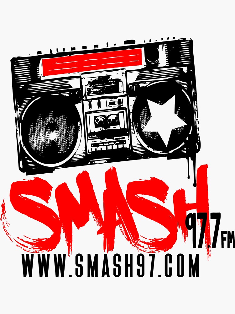 Thumbnail 3 of 3, Sticker, SMASH 97.7 fm boombox designed and sold by iamtruwealth.
