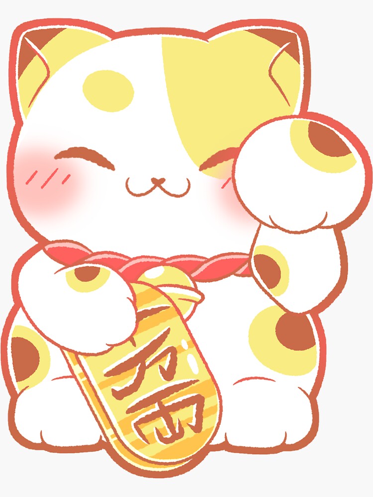 "Calico Lucky Cat Maneki Neko Sticker" Sticker for Sale by