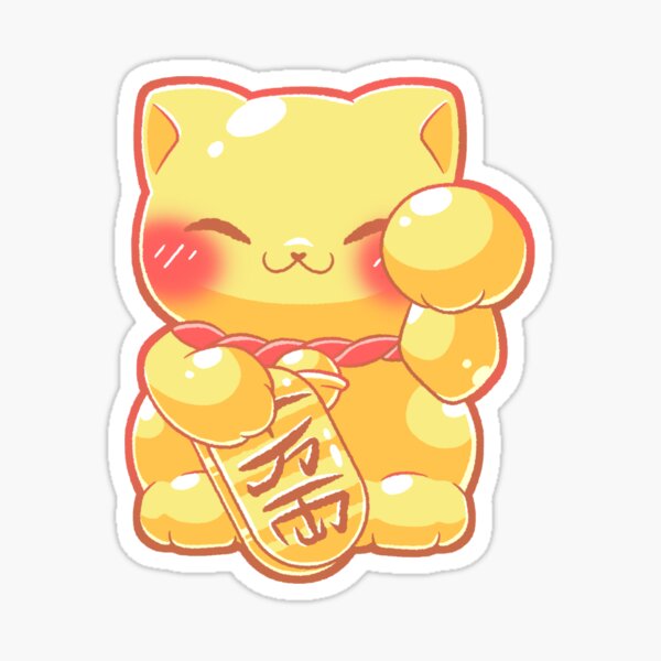 Gold Lucky Cat Maneki Neko Sticker Sticker