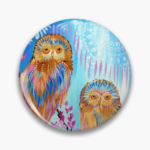 Item preview, Owls with bright colours and japanese cherry blossom branch designed and sold by CatherineJacobs.