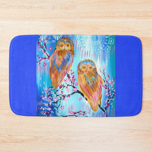 Item preview, Owls with bright colours and japanese cherry blossom branch designed and sold by CatherineJacobs.