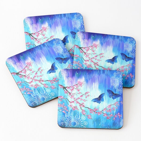 Item preview, Blue butterflies and cherry blosssom print designed and sold by CatherineJacobs.