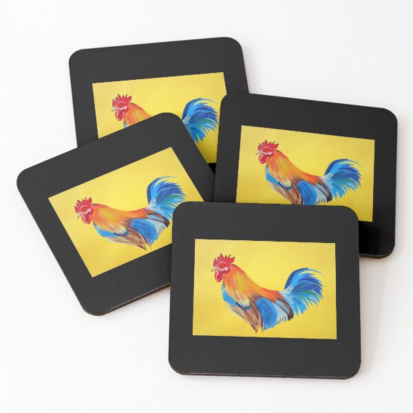 Item preview, Rooster with bright colours and yellow background designed and sold by CatherineJacobs.