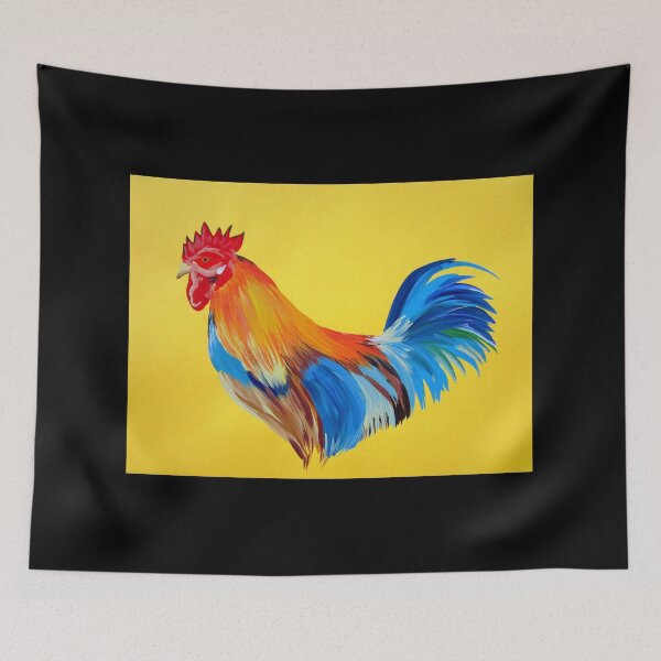 Item preview, Rooster with bright colours and yellow background designed and sold by CatherineJacobs.