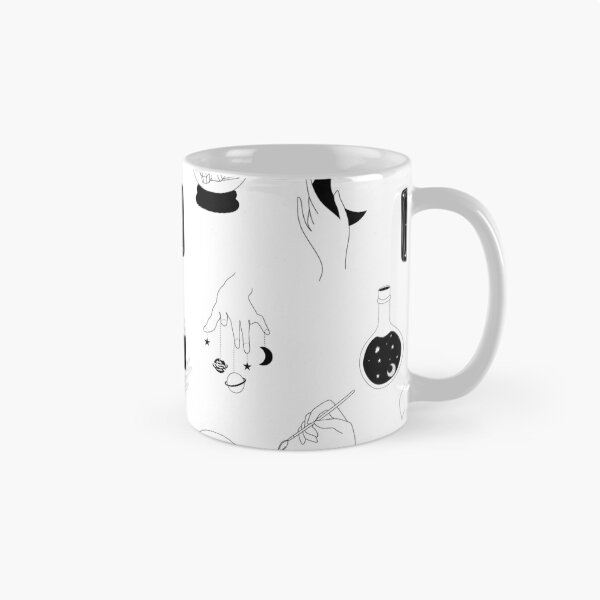 Item preview, Magic black and white minimalist witch illustration designed and sold by OneLinePrint.