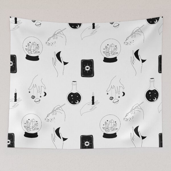 Item preview, Magic black and white minimalist witch illustration designed and sold by OneLinePrint.